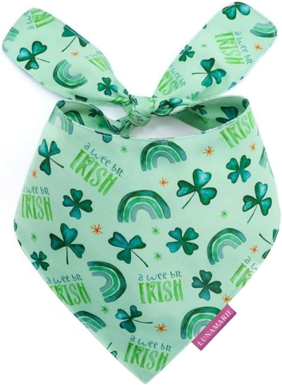 LunaMarie - Luxury Pet Birthday Bandanas -Premium & Silky Poly Fabric | 100% Handmade | Custom Shape Dual Layered (A Wee Bit Irish, Large)
