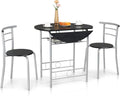 VINGLI 31.5" Drop Leaf Dining Table Set 3 Pieces for Small Space,Small Kitchen Table Set for 2,Round Folding Dining Table with 2 Chairs for Home,Kitchen,Apartment,Silver&Black