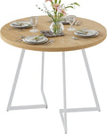 VECELO 35" Round Dining Table for 4, Wood-Grain Tabletop & Heavy-Duty Steel Frame, for Kitchen, Living Room, Easy Assembly, Natural & White