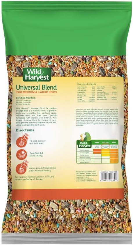 Wild Harvest Universal Blend for Medium and Large Birds 10 Pounds; Fortified Nutrition
