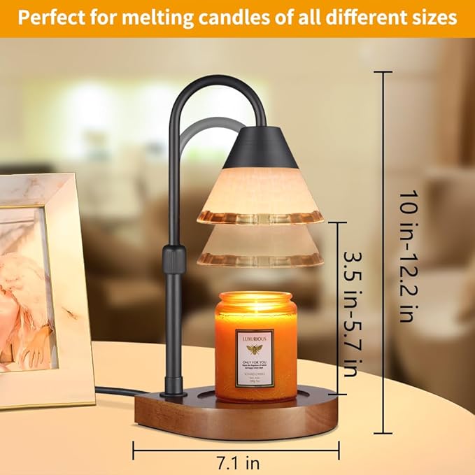 Dimmable Candle Warmer Lamp with Timer, Electric Wax Melt Warmer for Scented Jar Candles Adjustable Height Mothers Day Birthday Gifts for Women Mom Grandma, Home Offices Decor Light(White Glass)