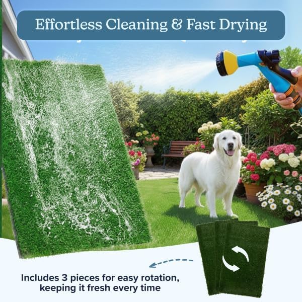 PETMAKER Artificial Grass Puppy Pee Pad for Dogs, Set of 3, 18.25”x14.25” | Reusable Turf Pads for Small Dogs, Indoor and Outdoor Fake Grass Potty, Pet Housebreaking Supplies