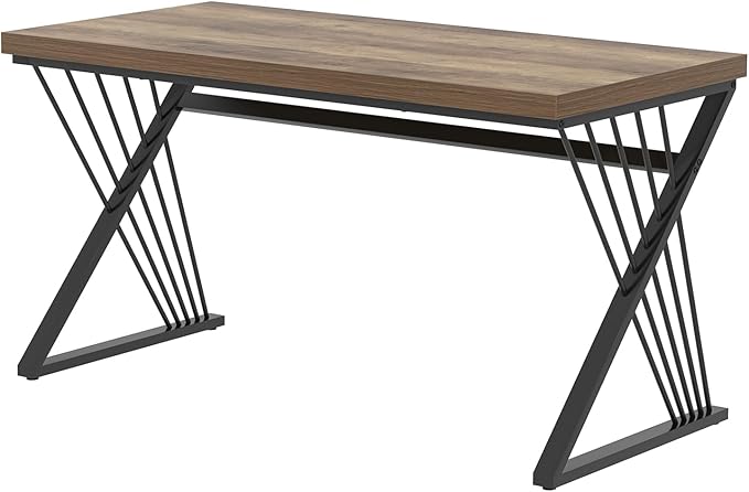 FOLUBAN Computer Desk, Modern Home Office Desk, Wood and Metal Study Writing Gaming Table for Bedroom Living Room, Rustic Oak, 53 Inch