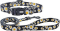 Dog Collar and Leash Set, Cute Daisy Pattern, Polyester Material, 5ft Leash, for Puppy Dogs.(Extra Small,Black Daisy)