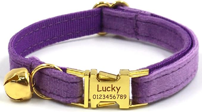 Cat Collar Personalized with Name Tag & Bells Optional Airtag Holder & Bow-tie Colorful Cute Cat Collars for Girls & Boys Cats Soft Durable Custom Kitten Collars for Small Large Cats (Deep Purple)