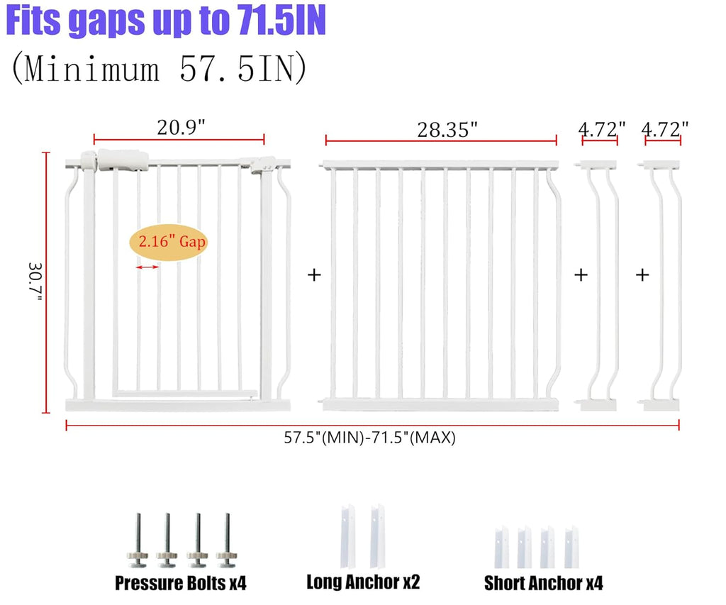 Extra Wide 67-71.5 Inch Baby Gates for Stairs, Doorways - No Drilling, Pressure Mounted Pet Gates for Kids and Dogs