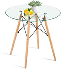 31.5 Inch Small Round Dining Table for 4 People Kitchen Home Modern Leisure Wood Legs Table Glass