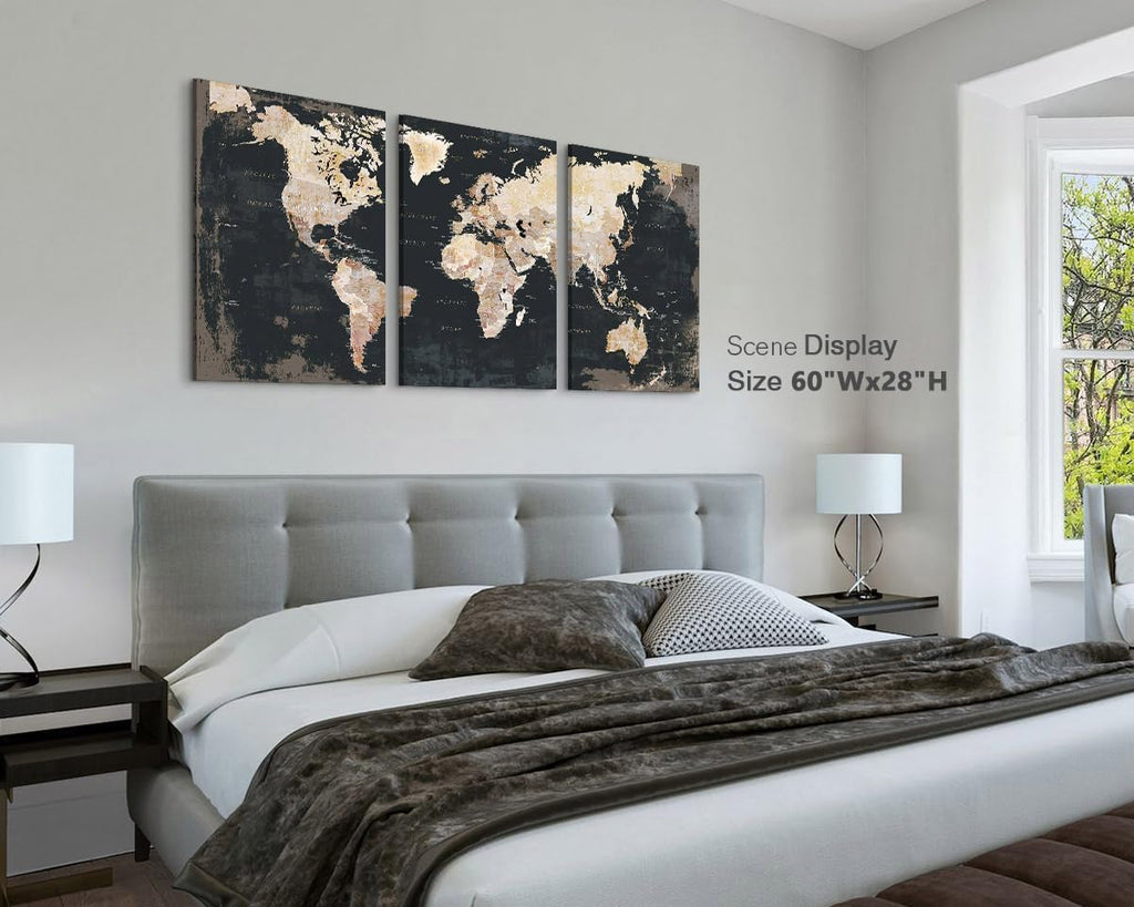 Elixart Bedroom Wall Decor Inspirational Wall Art Black Wall Pictures for Living Room Paintings for Wall Decoration Map Canvas Artwork Big Brown Decor for Kitchen Dining Room