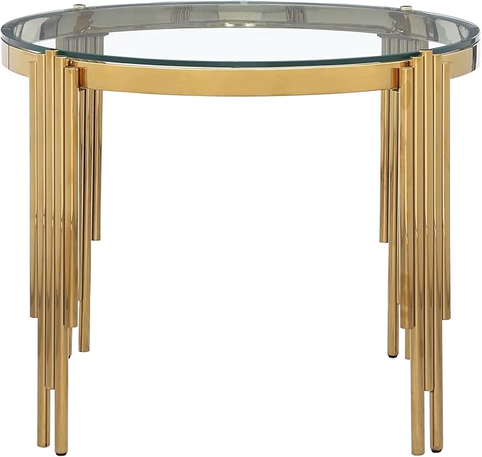 HomVent Modern Round Glass Dining Table, 38.6"L x 38.6"W x 30.00"H, Clear Glass Top with Stainless Steel Gold Legs, 6 Seater