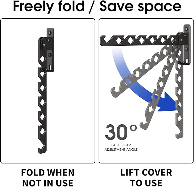 Wall Mounted Clothes Drying Rack, Wall Clothes Hanger Foldable, Laundry Hanger Hook for Bathroom, Wall Clothes Rack Indoor, Perfect for Small Spaces, Matte Black