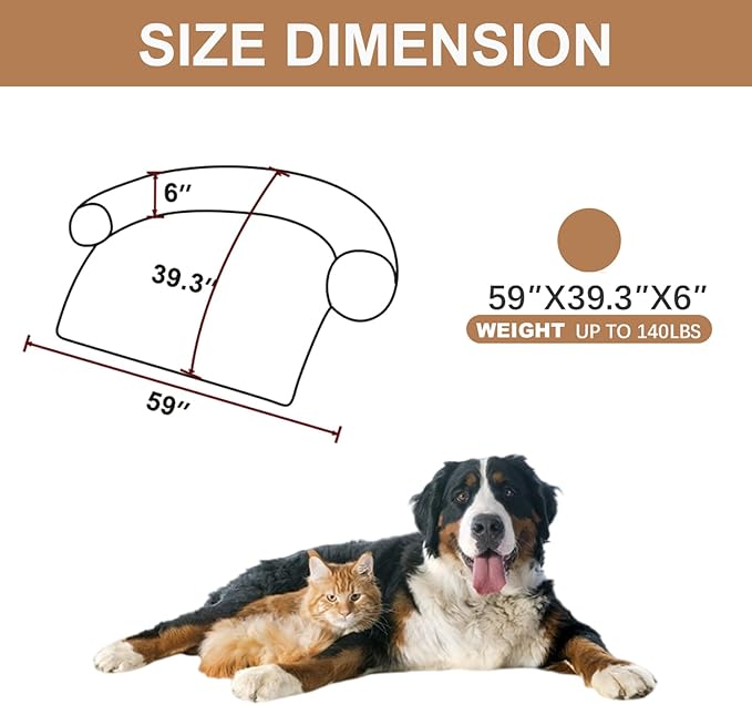 Calming Dogs/Cats Bed Mats, Dog Pad Washable Removable Couch Cover, Plush Long Fur Mat for Pets, Waterproof Lining, Perfect for Small, Medium and Large Dogs and Cats (Desert Brown, 59"x39")