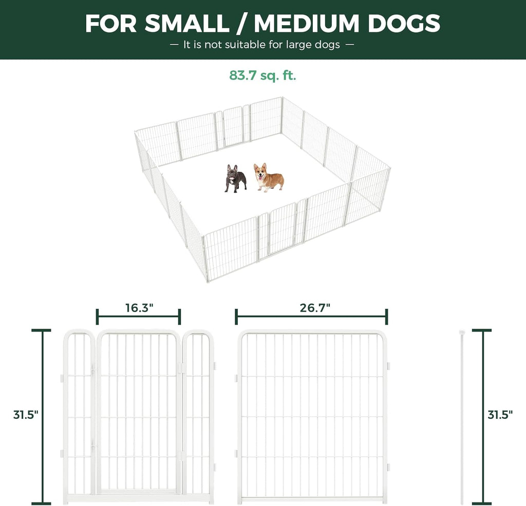FXW Homeplus Unleashed Indoor Dog Playpen - Stress-Free and Safe Play, Heavy Duty 32 Inch 16 Wire Panels Dog Pen for Small and Medium Dogs, White│Patented