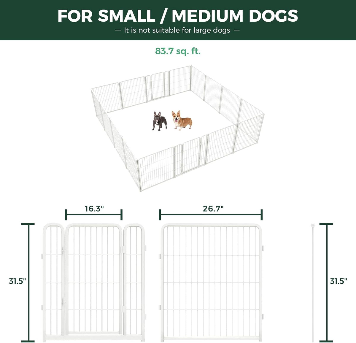 FXW Homeplus Unleashed Indoor Dog Playpen - Stress-Free and Safe Play, Heavy Duty 32 Inch 16 Wire Panels Dog Pen for Small and Medium Dogs, White│Patented
