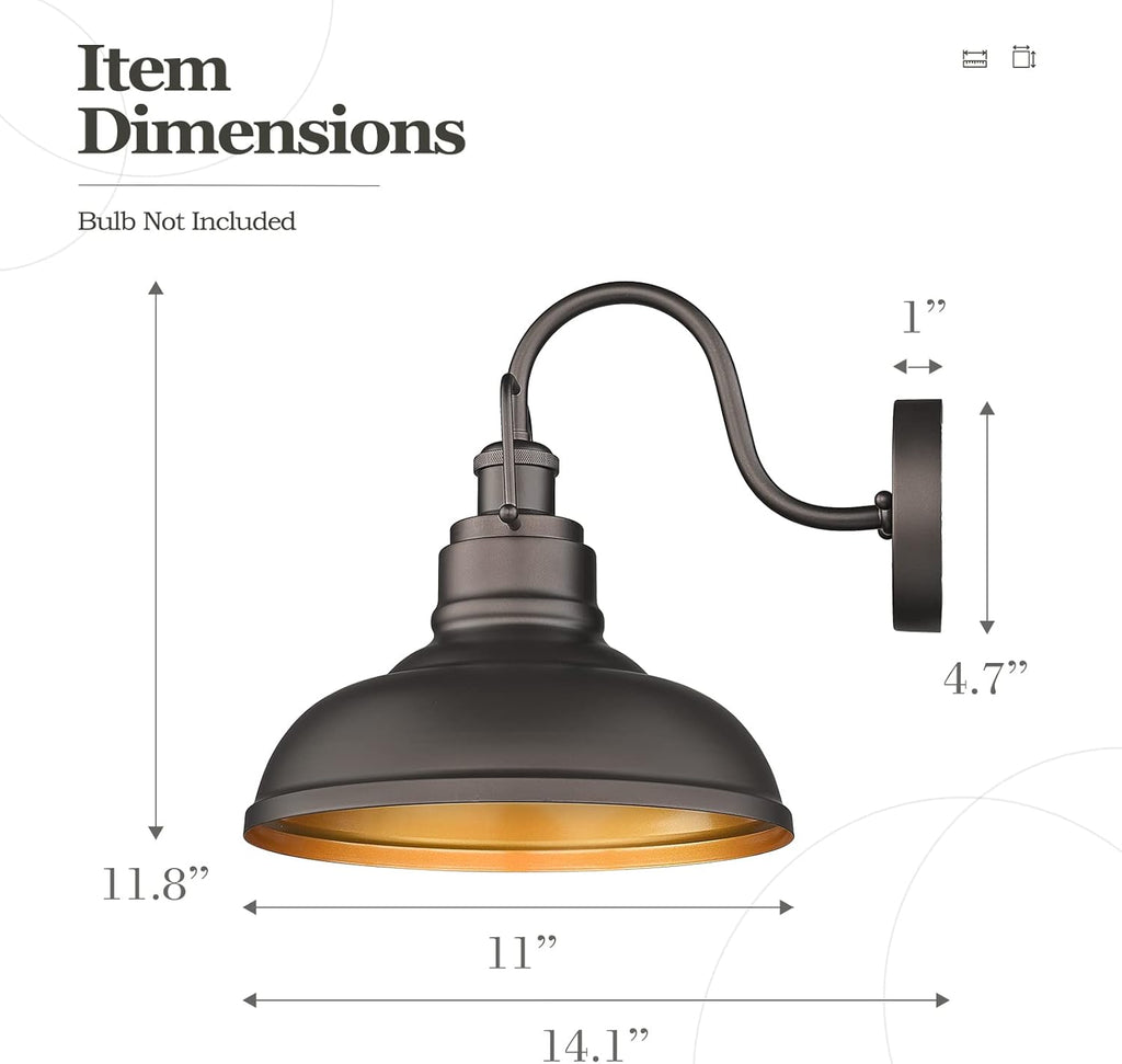 zeyu 11" Farmhouse Gooseneck Barn Light, Vintage Wall Light Sconce for Porch Warehouse Kitchen, Oil Rubbed Bronze Finish, 016-1B ORB