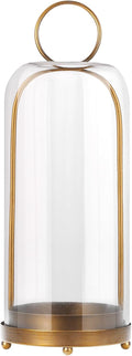 20" High Versatile Modern Metal Hurricane Lantern with Handmade Sturdy Glass Dome for Pillar Candle & Plants (Brass, 7.5"x20")