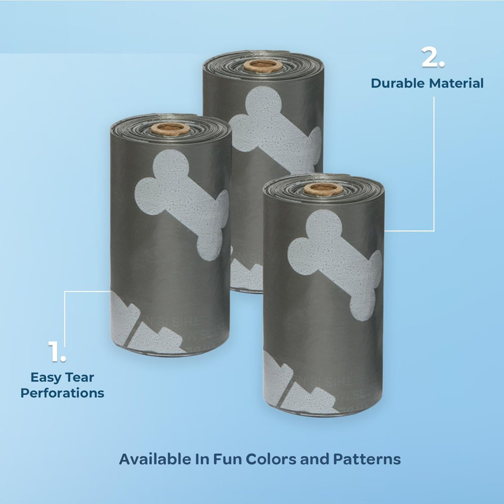 Best Pet Supplies Dog Poop Bags (150 Bags) for Waste Refuse Cleanup, Doggy Roll Replacements for Outdoor Puppy Walking and Travel, Leak Proof and Tear Resistant, Thick Plastic - Gray
