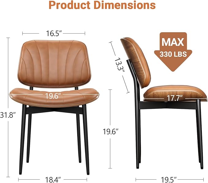 Dining Chairs Set of 4, Dining Room and Kitchen Chairs, Mid Century Modern Accent Chair, Upholstered PU Leather Chairs for Vanity with Walnut Bentwood and Metal Legs, Light Tan