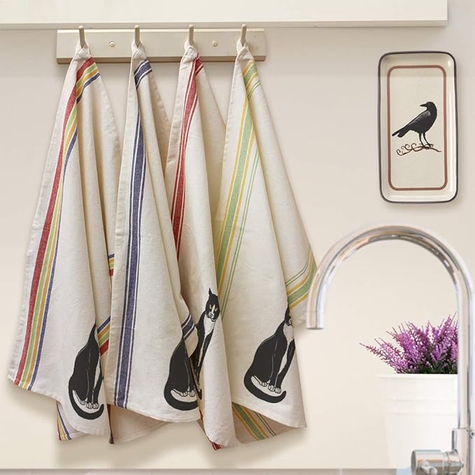 Style In Print Custom Decor Kitchen Towels Tuxedo Cat C Pets Cats Cleaning Supplies Dish Towels Green Stripe Design Only