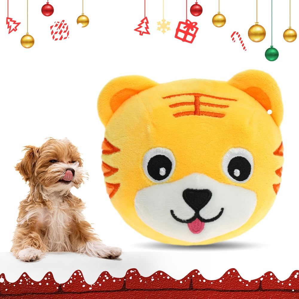 Upgrade Active Moving Pet Plush Toy, Squeaky Moving Dog Ball Toy Interactive Dog Toy for Boredom Dog Bouncing Ball Plush Toy, Pig Plush Sound Electronic Dog Toy Pet Bouncing Balls Toy (Tiger)