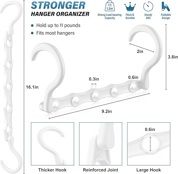 24 Pack Hangers Space Saving Magic Plastic Hanger Organizer Shirt Space Saving Hangers, Multi Clothes Hangers Space Saver for Closet Organizers Storage College Dorm Room Essentials, White