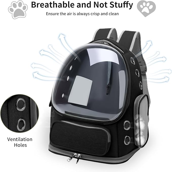 Cat Backpack Carrier for Cats and Small Dogs, Breathable Cat Bubble Backpack, Airline Approved Pet Travel Carrier for Hiking Camping Outdoor(Black)