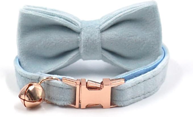Personalized Cat Collar with Bells,Velvet Customized Small Cat Collar with Name Tag,Pet Collar with Name Phone Number Engraved ID Tags for Boy and Girl Kitten Cats (Sky Blue)