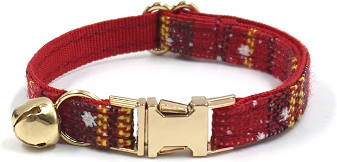 Personalized Cat Collar with Bells,Velvet Customized Small Cat Collar with Name Tag,Pet Collar with Name Phone Number Engraved ID Tags for Boy and Girl Kitten Cats (Red Christmas cat Collar)