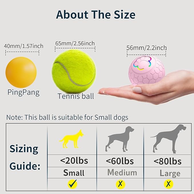 Interactive Dog Toys Dog Ball,Auto Bouncing Rotating Ball, Moving Pet Toys for Small Dogs 20 lbs (Size Small - 2.2-inch Diameter) Fun Gift for Boredom,USB Rechargeable(Pink)