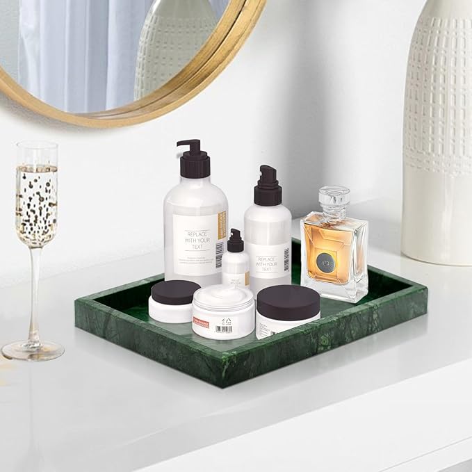 Green Marble Tray,Pure Natural Vanity Tray,Marble Trays for Kitchen Counter Non-Ceramic/Non-Resin,Stone Tray 12 x 8 inch