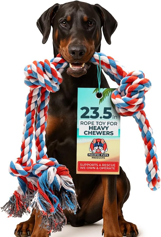 Pacific Pups Products Large Dog Rope Toy for Aggressive Chewers - 23.5" Giant Dog Tug of War Toy for Large Breeds - Durable Big Pull Rope for Teething Puppies and Heavy Duty Chewers