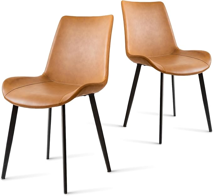 Dining Chairs, Modern PU Leather Dining Room Chair with Sturdy Metal Legs, Upholstered Seat Dinner Chairs Accent Side Chairs for Indoor Kitchen Living Room (Brown, Set of 2)
