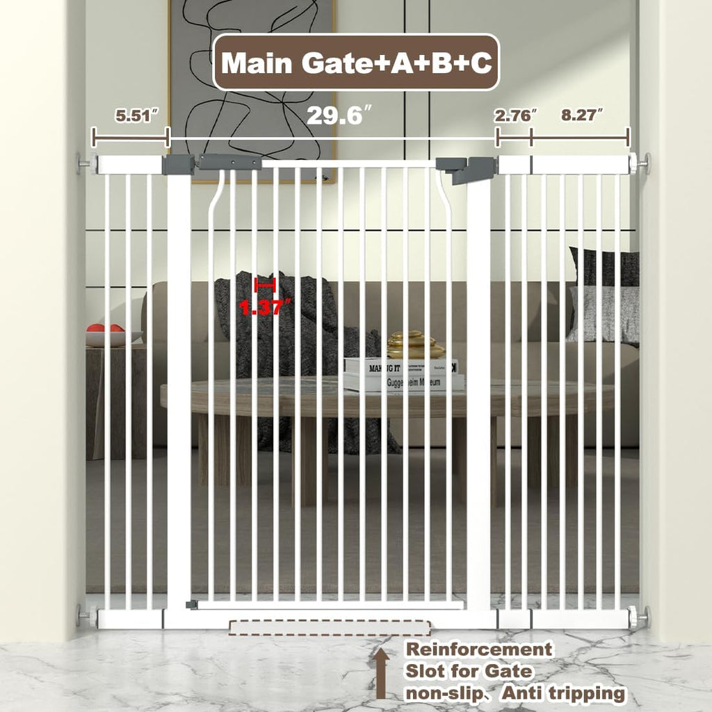 41" Extra Tall Cat Gate for Doorway, 40.6-49.1'' Metal Pet Baby Safe Gate, Extra Wide Pressure Mounted Child Door with Expansion Kit, No Drilling Cat Fence Indoor, Tall Dog Gate, White