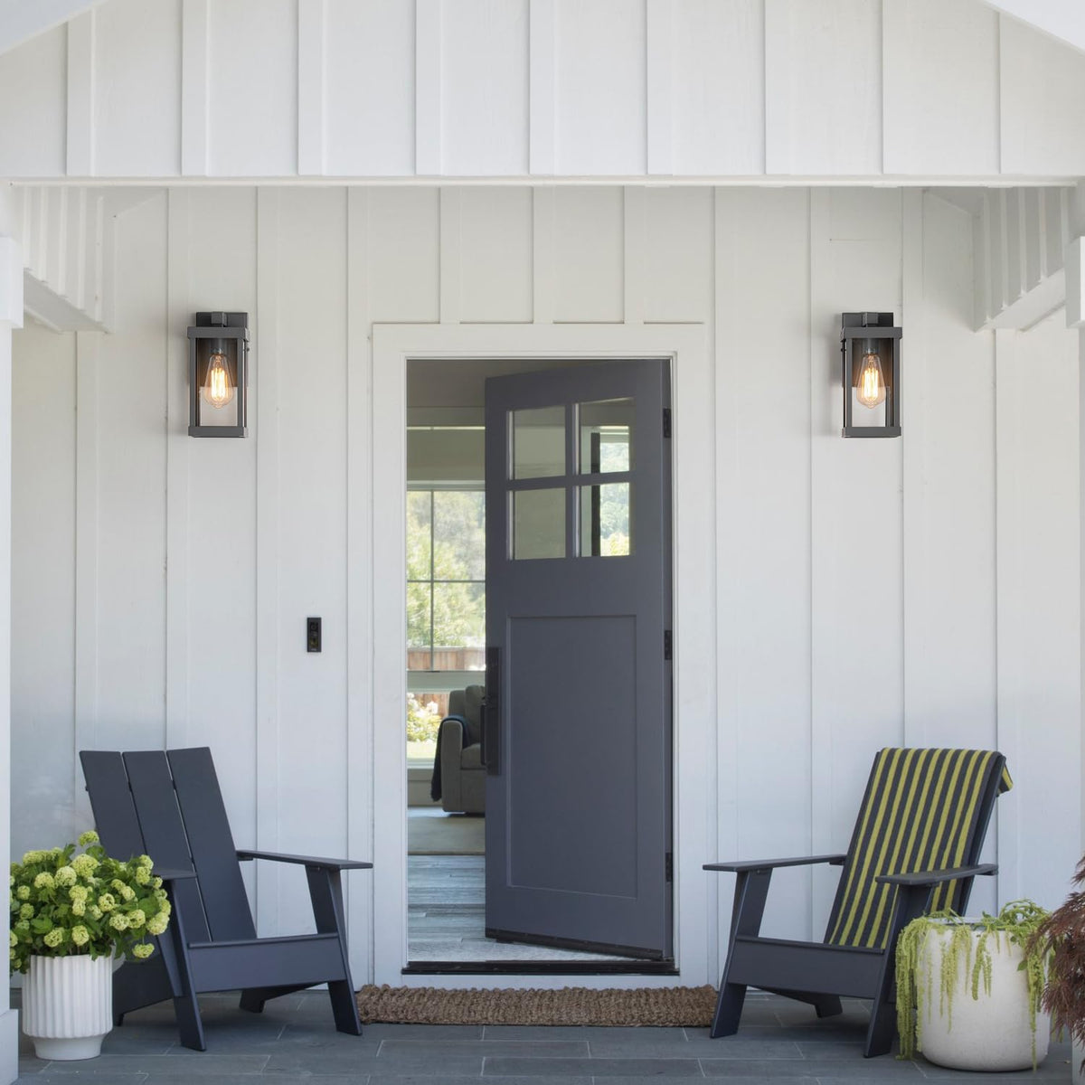 mirrea 11" Classic Outdoor Wall Sconce 1 Light in Matte Gray Rectangular Metal Frame and Clear Glass Shade Waterproof Porch Light Patio Light Pack of 2