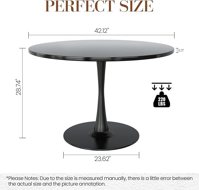 DKLGG Black Round Dining Table, 42.1" Tulip Table Kitchen Dining Table 4-6 People with MDF Top & Pedestal Base, Mid-Century End Leisure Coffee Office Living Room Table