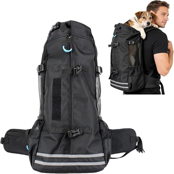 Big Dog Backpack Carrier, Black-M | Extra Large Pet Carrier for 66lbs Dogs, Fully Adjustable Water-Resistant Dog Travel Bag for Hiking Cycling Outdoor Adventures