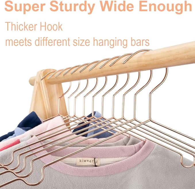16.5" Rose Gold Copper Clothes Hangers - 10 Pack,Heavy Duty Strong Metal Hanger for Storage Display Sling Organization of Coat Shirts Dresses Jacket Elegant Standard Suit Accessory