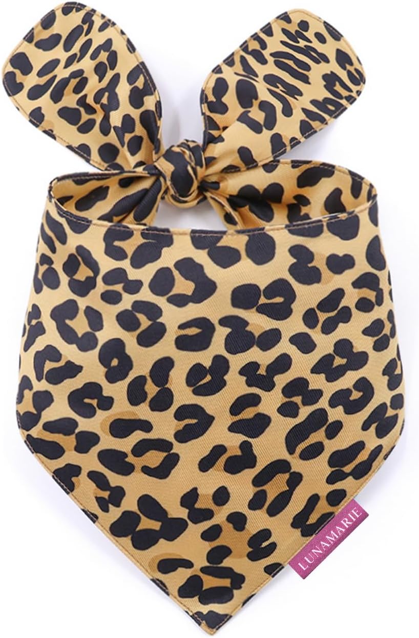 LunaMarie - Luxury Dog Bandanas - Cute Leopard Designs | Premium & Soft Poly Fabric | 100% Handmade Adjustable Shape Animal Print Pet Scarfs Small, Medium, Large (Leopard, Medium)