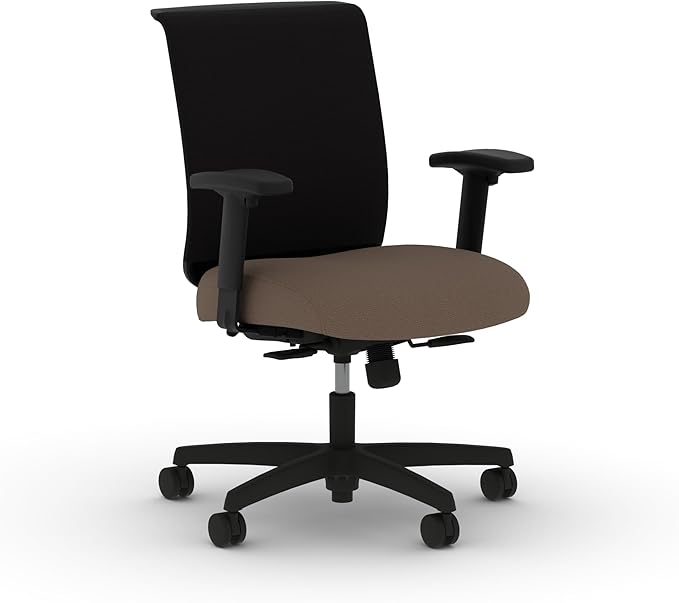 HON Convergence Ergonomic Office Chair, Breathable Back Support Mesh, Adjustable Arms, Computer Chair with Lumbar Support, Rolling Swivel Wheels, Comfortable Synchro-Tilt Recline, Fabric, Bark