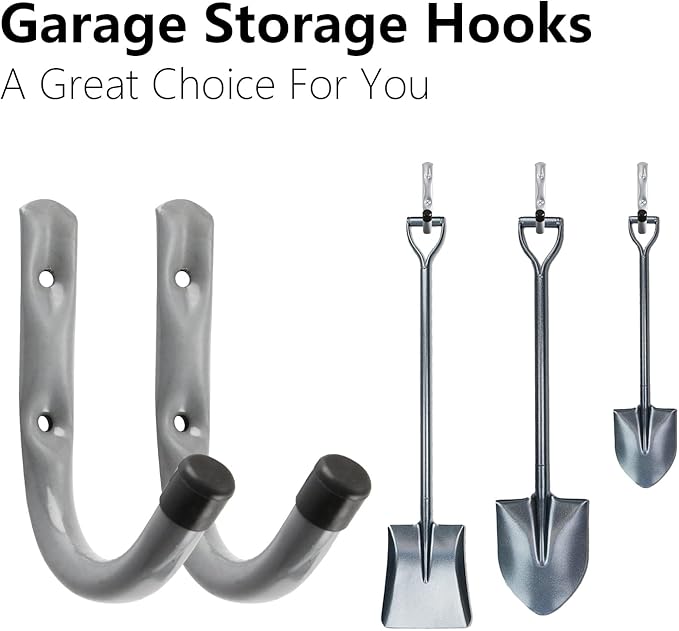 HOME MASTER HARDWARE 12 Pack 4-Inch Heavy Duty Garage Storage Wall Hooks, Steel J Utility Hooks for Hanging Ladders, Tools, Bikes, Grey