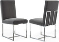AUZ Dining Chairs, Mid-Century Modern Upholstered Chairs, Gray Faux Leather Dining Room Chairs Set of 2 with Silver Sled Legs