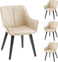 Upholstered Dining Chairs Set of 4 & 2 & 6 Faux Leather Accent Chair Living Room Chairs Kitchen & Dining Room Chairs Comfy Reading Chair for Bedroom Mid Century Modern Arm Chair (Beige, 4)