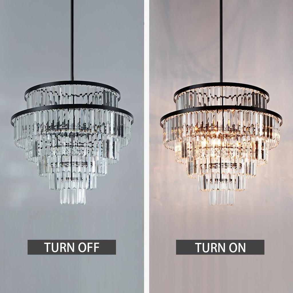 Luxury 6-Tier Round K9 Crystal Chandelier, Black Finish 26 Inch Diam Ceiling Light, Classic Elegant Chandelier with Crystal Piece, Lighting Fixture for Hallway, Bedroom, Living Room