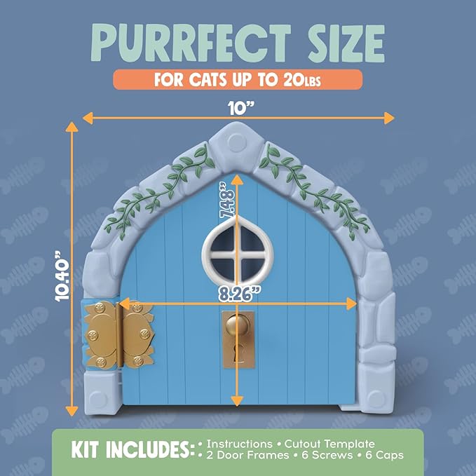 Fairy® Door Interior Pet Door - Large Cat Door for Cats Up to 20 lbs, Durable & Versatile Indoor Kitty Door for Solid or Hollow Core, Stylish Cat Hole, Comfortable, Easy Install, with Tight Lock