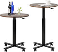 Bar Table,Round Dining Table with Height Adjustment,23.8-Inch Top, 41 Inch Adjustable Range, Comes with 4 Wheels, Ideal for Small Bar & Café(Rustic Brown), Set of 1