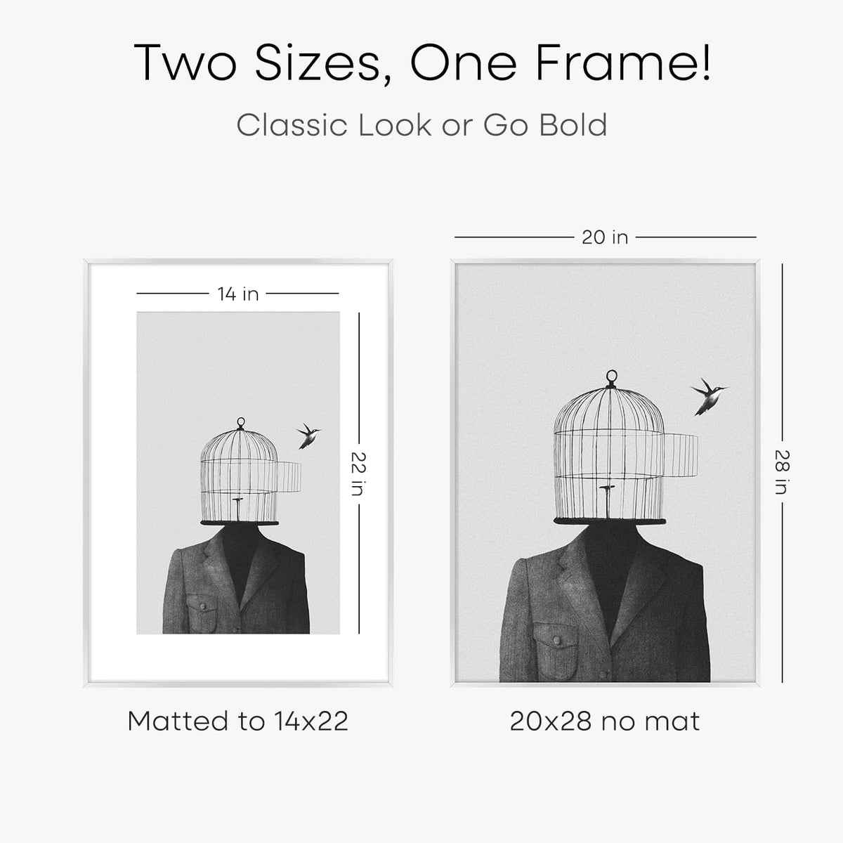 Homeforia 20x28 Picture Frame Silver, High End Metal 20 x 28 Poster Frame with Mat 14 x 22 for Photo, 20x28 Silver Frames Matted to 14x22 Print, 28x20 Hanging Frame, Tempered Glass, Wall Kit, Set of 1