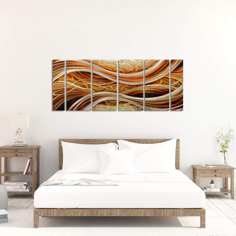 Yihui Arts Abstract Metal Wall Art Set - Hand Crafted 3D Aluminum Panels - 6 Piece Group Sculpture for Home, Office Decor - Living Room, Bedroom Accent Pieces