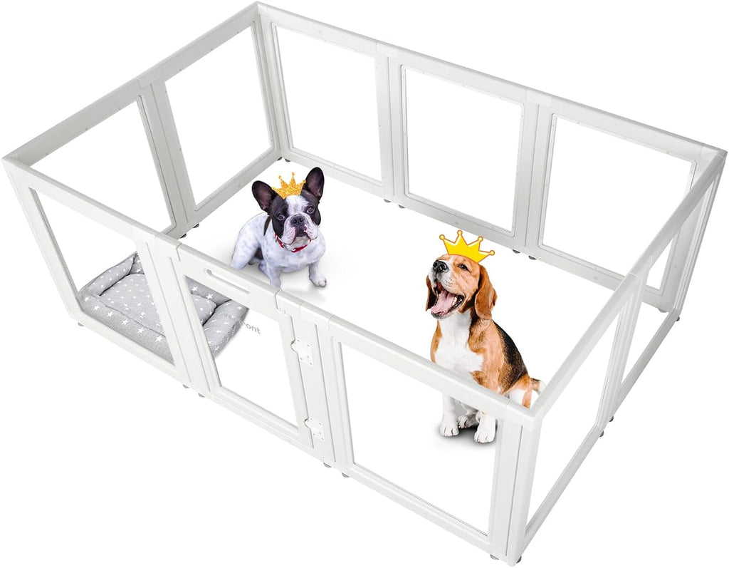 Clear Acrylic Plastic Dog Playpen - Clear Dog Play Pen - Easy Assemble Acrylic Dog Playpen - Puppy Playpen, Cat Playpen, Small Animal Playpen, Dog Play Pen Indoors (White, 30.3" H, 10PCS)