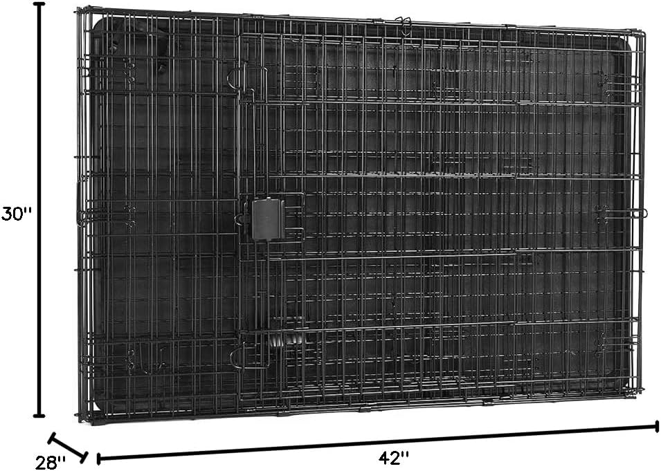 Amazon Basics Durable,Foldable Metal Wire Dog Crate with Tray, Double Door, 42 x 28 x 30 in, Black