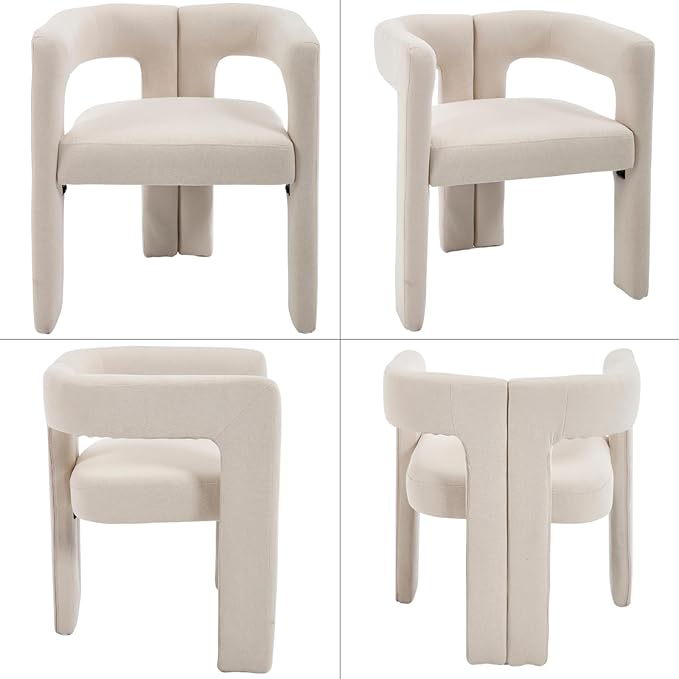Modern Dining Chairs Set of 2, Upholstered Side Chairs Linen Fabric Guest Chairs with Barrel Backrest Armchair for Dining Room Living Room, Beige