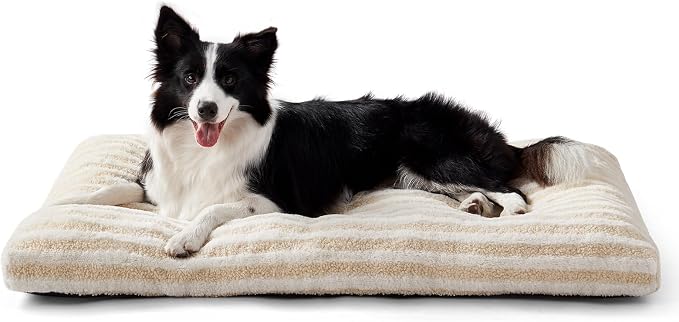 FURTIME Washable Dog Bed Large Sized Dogs, Deluxe Dog Crate Beds Comfy Fluffy Kennel Pad Anti-Slip Pet Sleeping Mat, Machine Washable Dogs Pillow, 35"x23"x3.5", White
